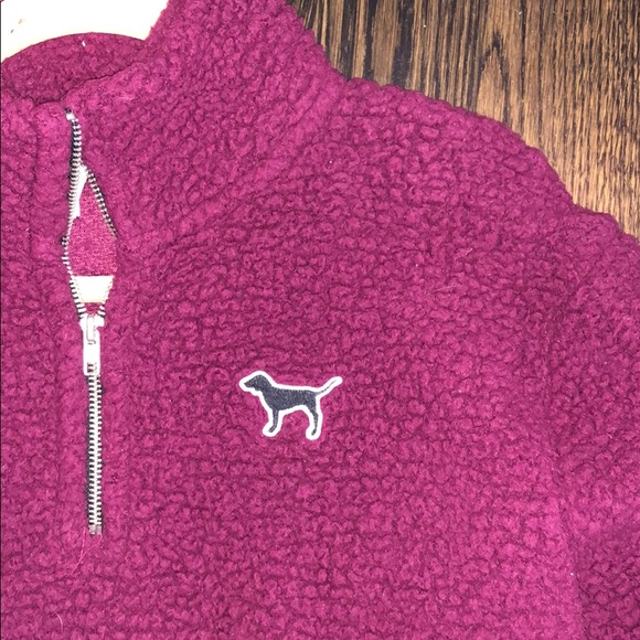 PINK Maroon Fuzzy Quarter Zip - Picture 2 of 4